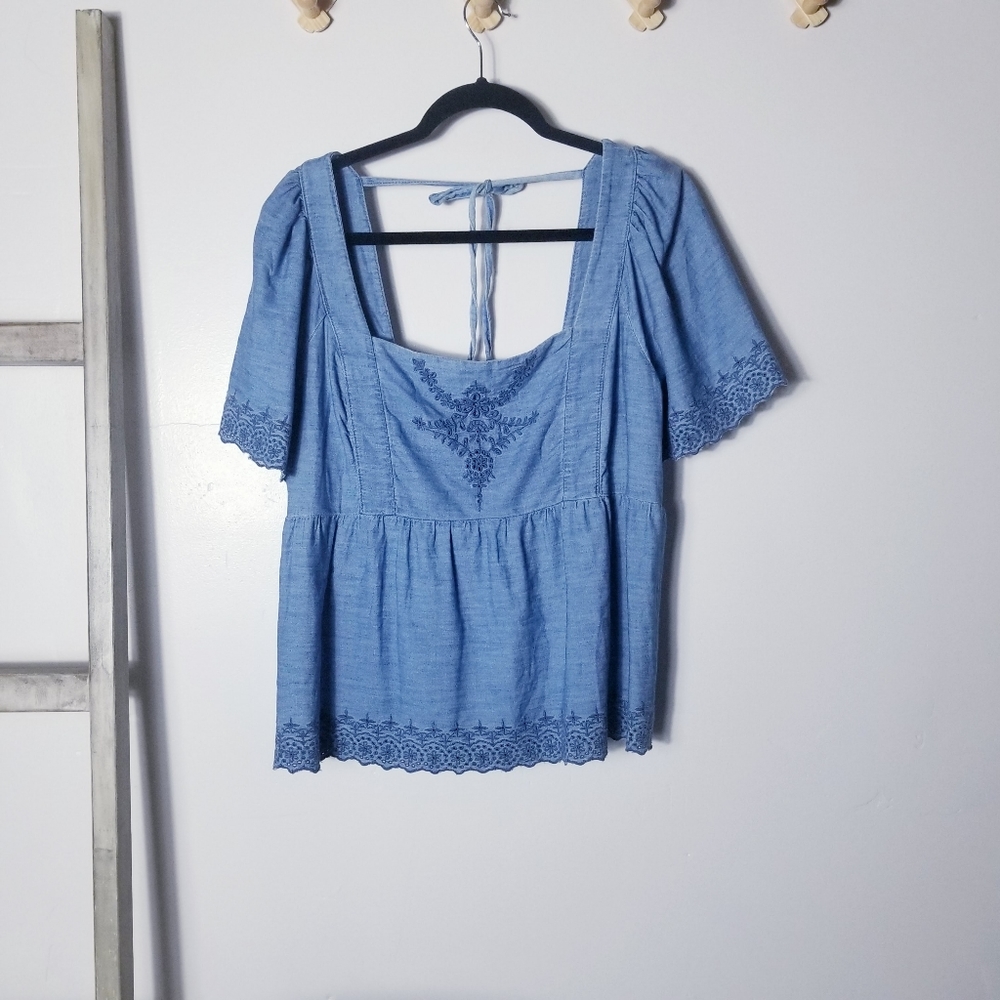 OLD NAVY WOMEN'S JEAN BABYDOLL STYLE BLOUSE SIZE XL